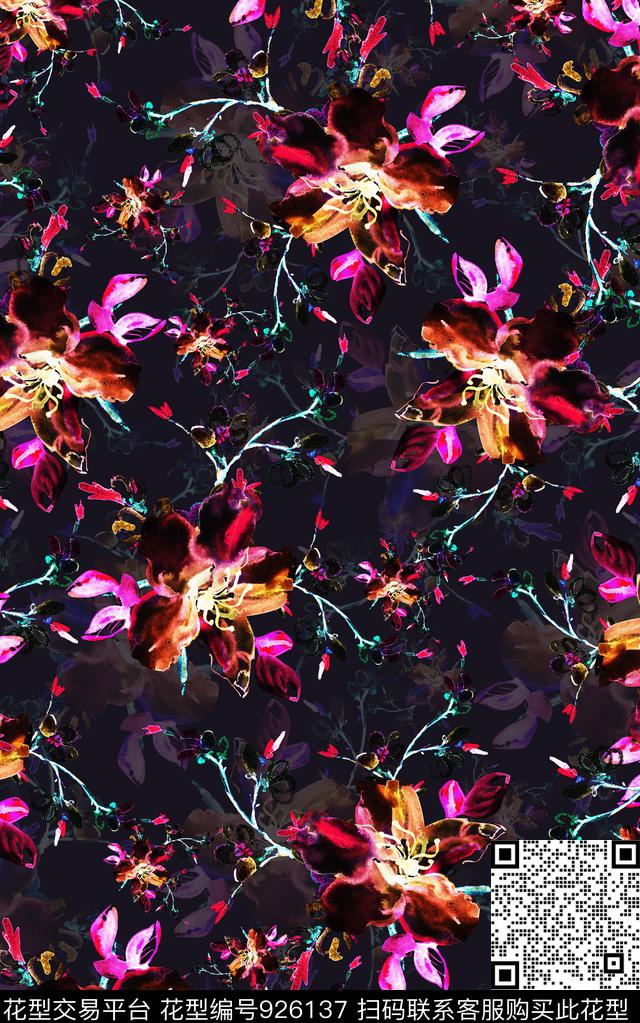 数码华亿平台民族风花卉数码印花华亿平台下载（图片编号: 926137） - 瓦栏（Walan）