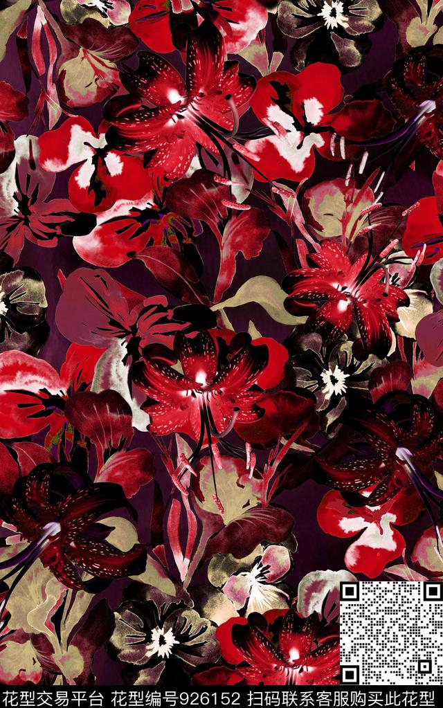 民族风花卉绿植树叶数码印花华亿平台下载（图片编号: 926152） - 瓦栏（Walan）