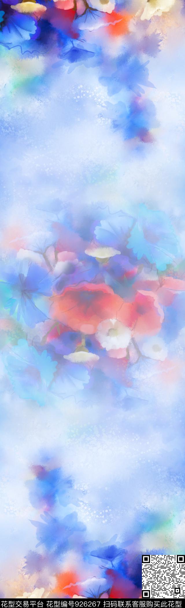 围巾花卉植物数码印花华亿平台下载（图片编号: 926267） - 瓦栏（Walan）