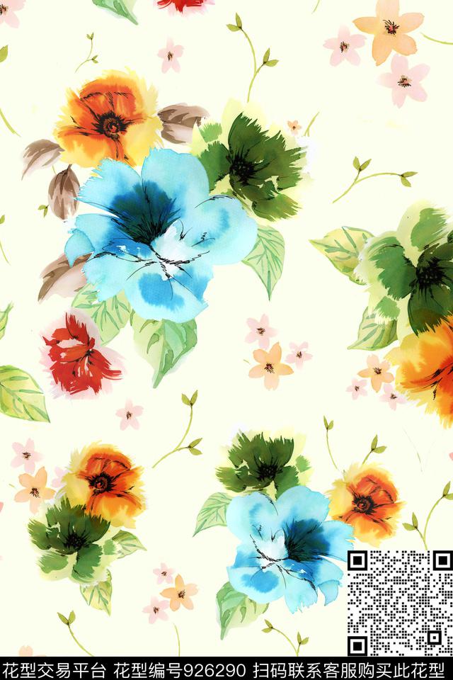 花卉水彩花卉手绘花卉数码印花华亿平台下载（图片编号: 926290） - 瓦栏（Walan）