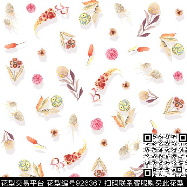 水彩花卉手绘花卉几何数码印花华亿平台下载（图片编号: 926367） - 瓦栏（Walan）