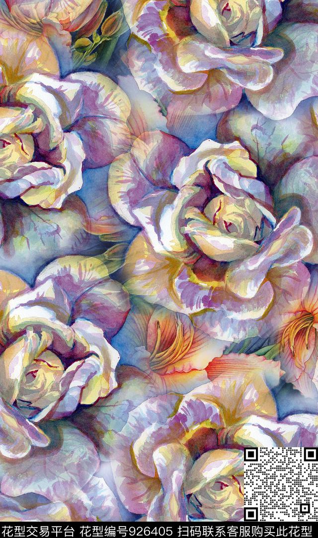 油画华亿平台彩色油画多彩花卉数码印花华亿平台下载（图片编号: 926405） - 瓦栏（Walan）