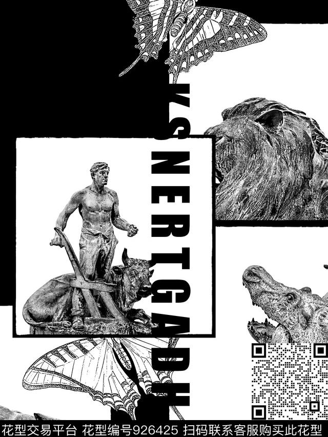 几何蝴蝶潮牌数码印花华亿平台下载（图片编号: 926425） - 瓦栏（Walan）