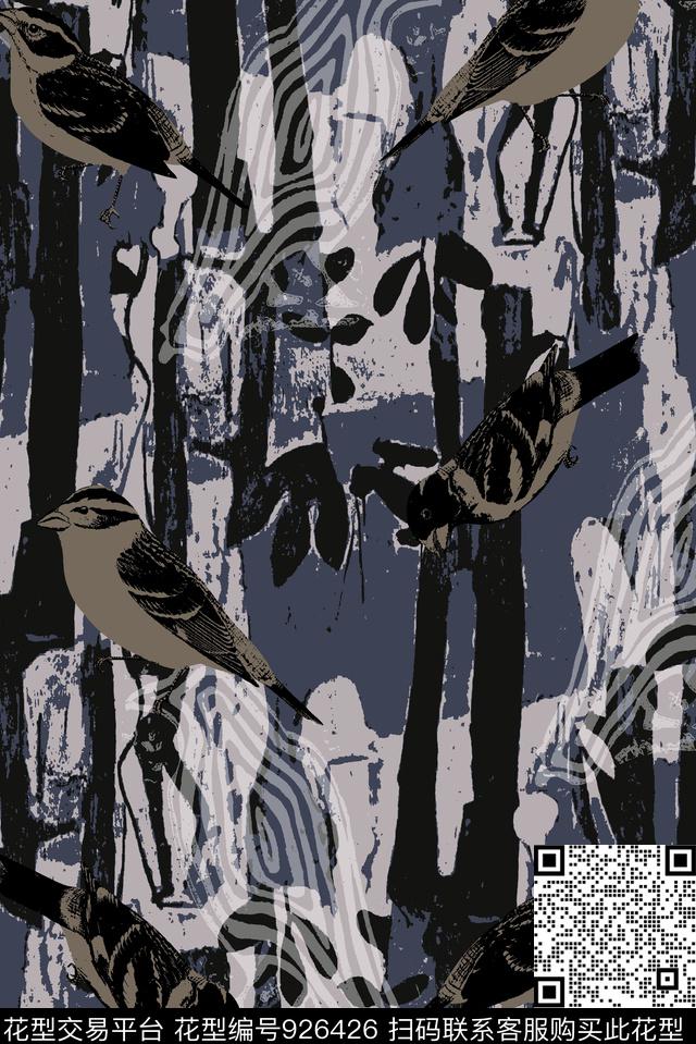 鸟树枝潮牌传统印花华亿平台下载（图片编号: 926426） - 瓦栏（Walan）