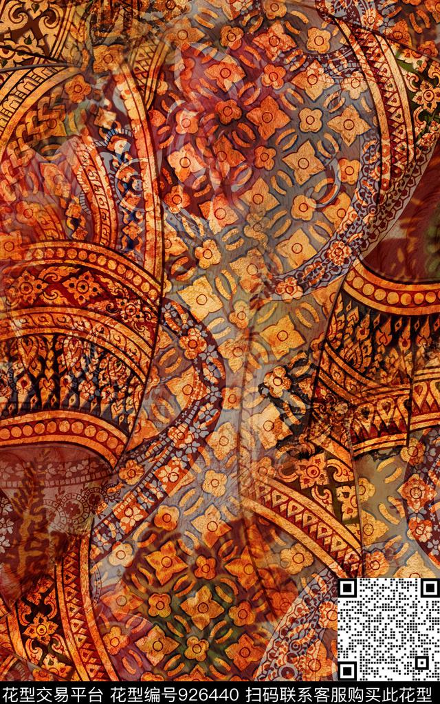 数码华亿平台民族风几何数码印花华亿平台下载（图片编号: 926440） - 瓦栏（Walan）