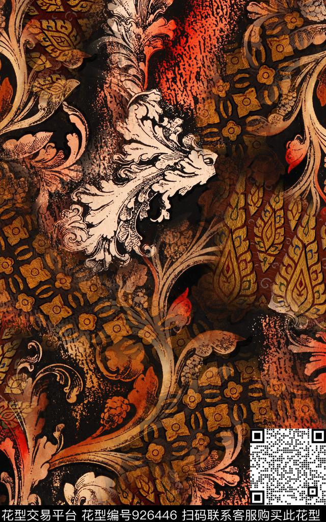 数码华亿平台民族风花卉数码印花华亿平台下载（图片编号: 926446） - 瓦栏（Walan）