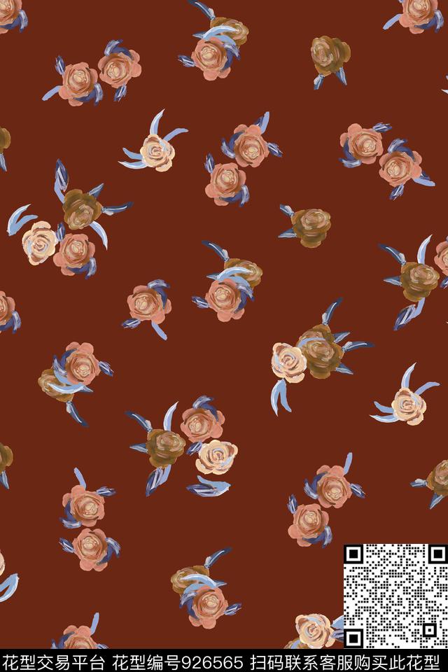 水彩花卉黑底花卉手绘花卉数码印花华亿平台下载（图片编号: 926565） - 瓦栏（Walan）