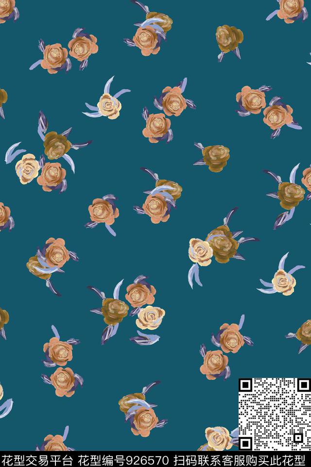 水彩花卉黑底花卉手绘花卉数码印花华亿平台下载（图片编号: 926570） - 瓦栏（Walan）