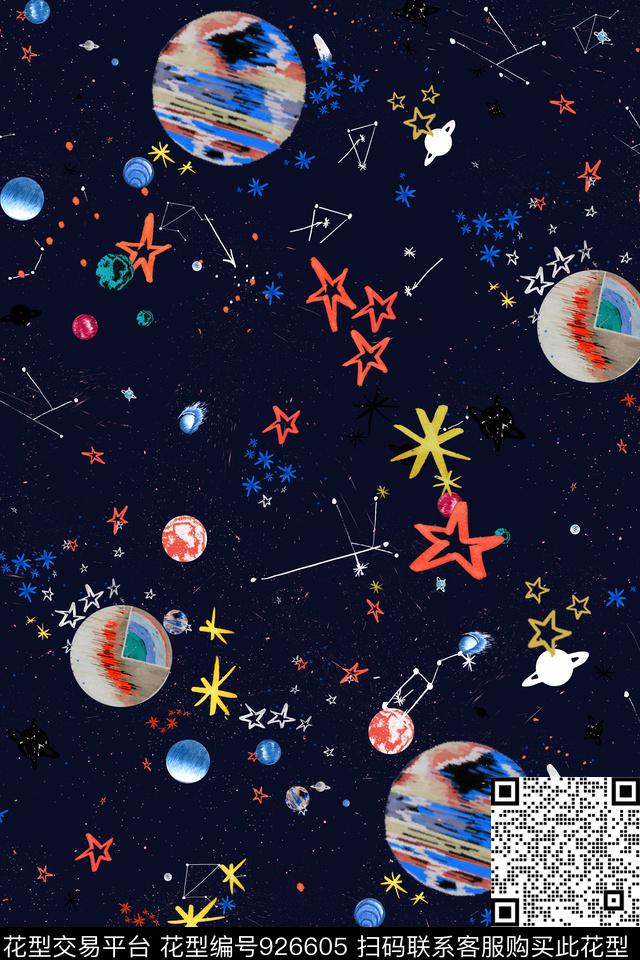 星星炫彩水彩花卉数码印花华亿平台下载（图片编号: 926605） - 瓦栏（Walan）