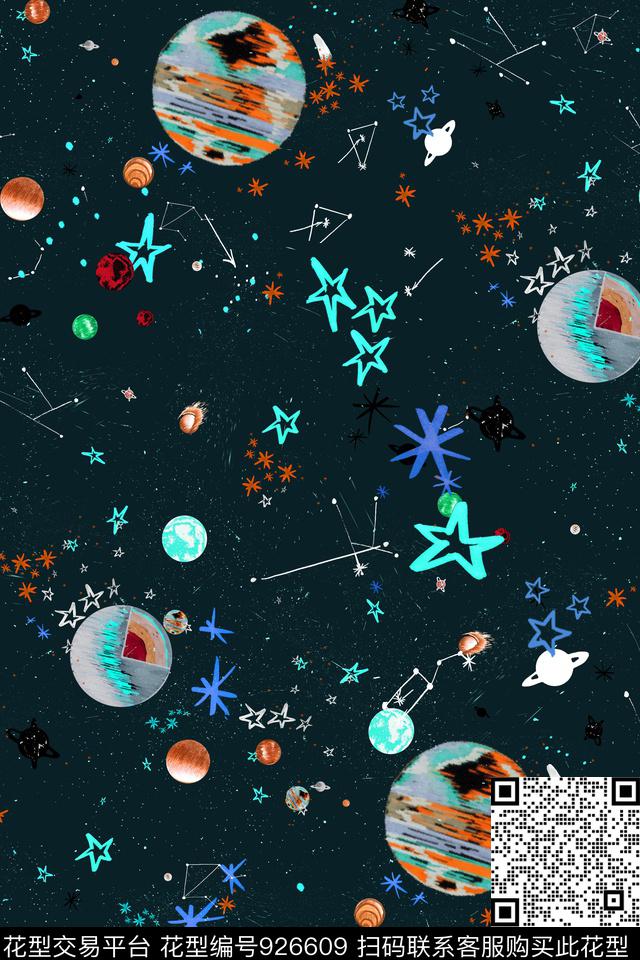 星星炫彩天空数码印花华亿平台下载（图片编号: 926609） - 瓦栏（Walan）