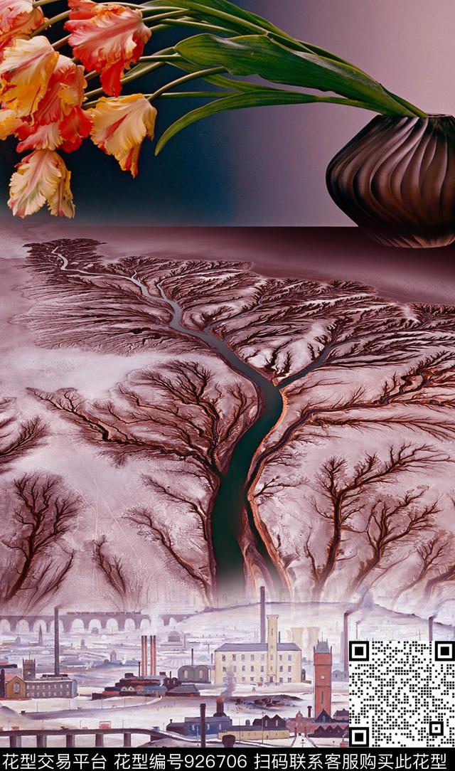 郁金香建筑几何数码印花华亿平台下载（图片编号: 926706） - 瓦栏（Walan）