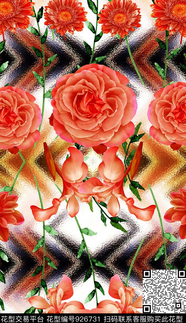 花卉玫瑰花民族花卉数码印花华亿平台下载（图片编号: 926731） - 瓦栏（Walan）