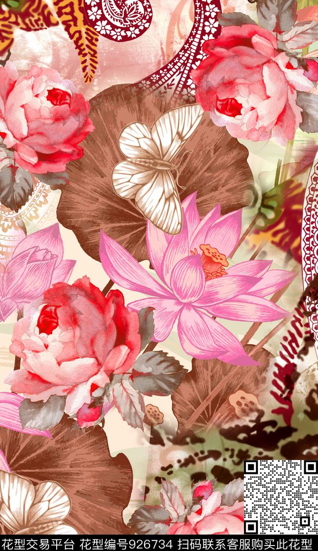 花卉植物大牌风数码印花华亿平台下载（图片编号: 926734） - 瓦栏（Walan）