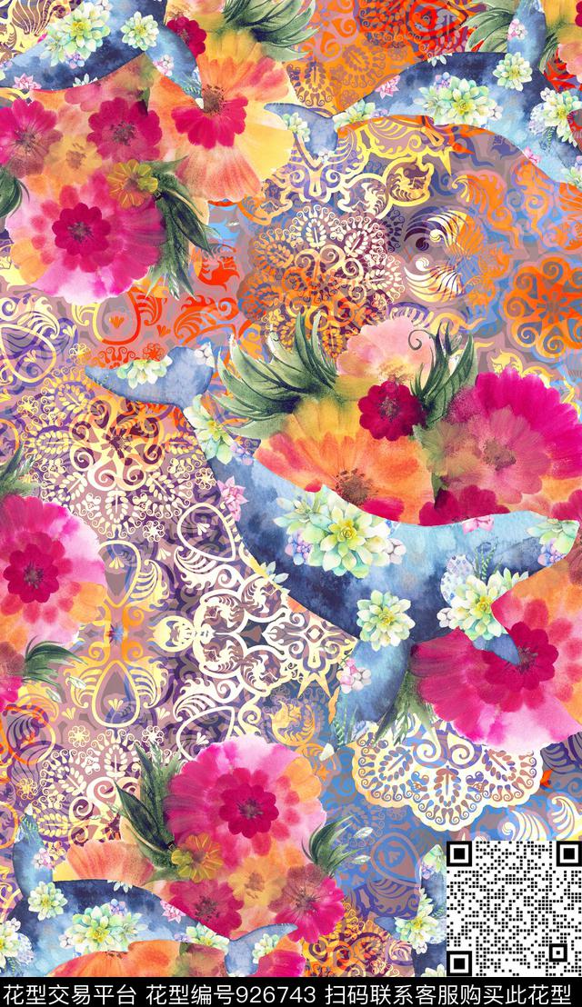 花卉民族花卉植物数码印花华亿平台下载（图片编号: 926743） - 瓦栏（Walan）