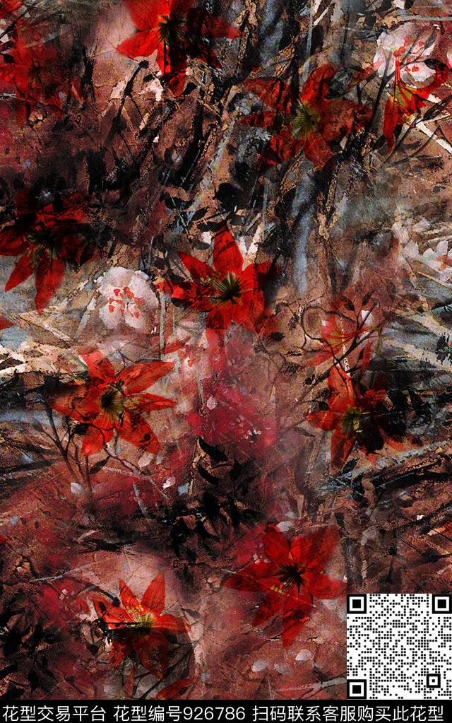 数码华亿平台民族风花卉数码印花华亿平台下载（图片编号: 926786） - 瓦栏（Walan）