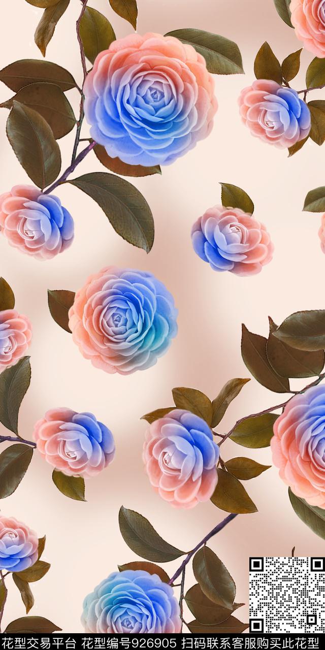 数码华亿平台花卉大牌风数码印花华亿平台下载（图片编号: 926905） - 瓦栏（Walan）