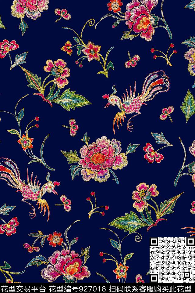 民族风花卉中国风数码印花华亿平台下载（图片编号: 927016） - 瓦栏（Walan）