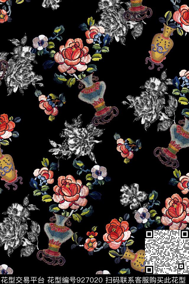 民族风花卉绣花华亿平台数码印花华亿平台下载（图片编号: 927020） - 瓦栏（Walan）