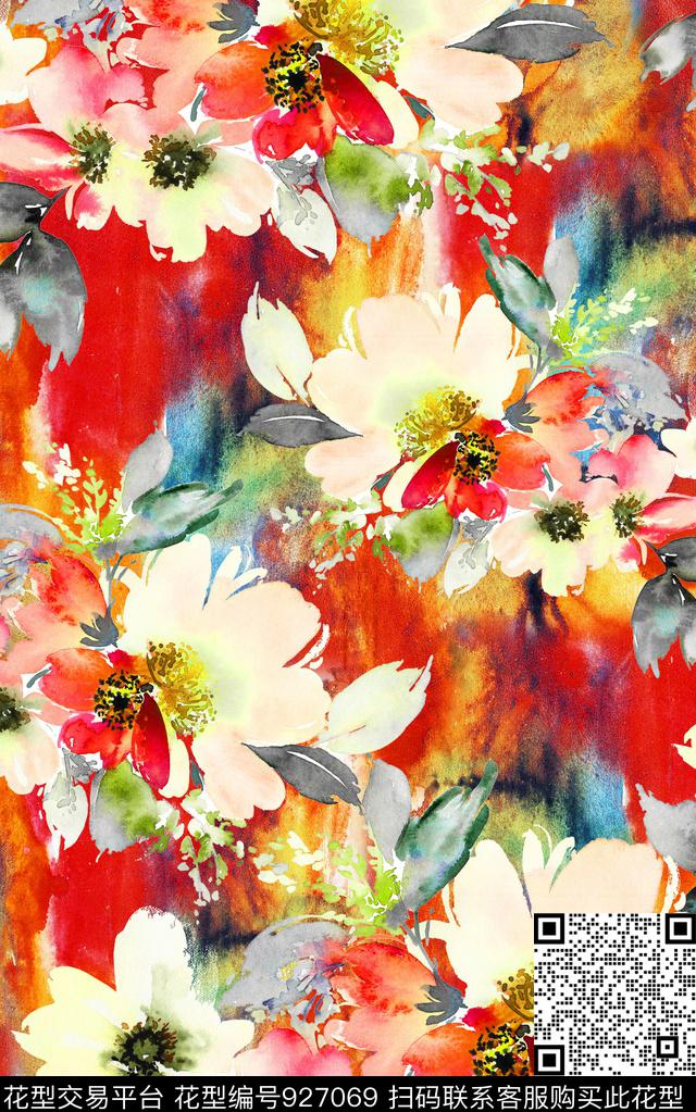 花卉水彩花卉肌理数码印花华亿平台下载（图片编号: 927069） - 瓦栏（Walan）