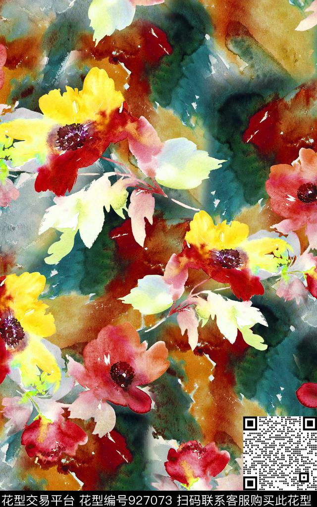 花卉水彩花卉肌理数码印花华亿平台下载（图片编号: 927073） - 瓦栏（Walan）