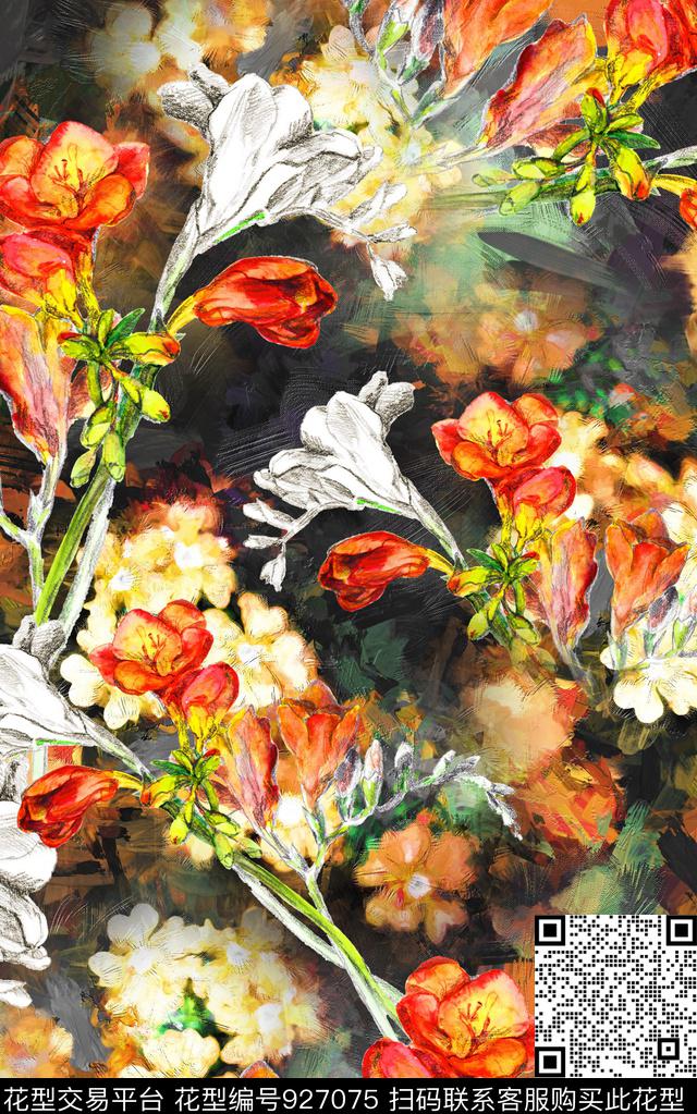 花卉水彩花卉肌理数码印花华亿平台下载（图片编号: 927075） - 瓦栏（Walan）
