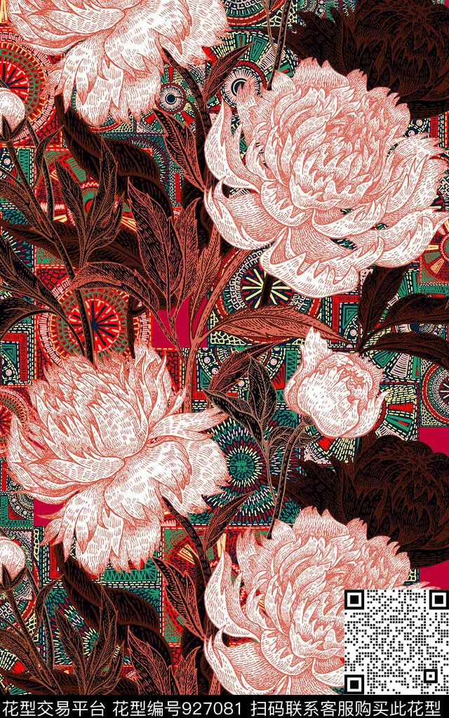 数码华亿平台民族风中国风数码印花华亿平台下载（图片编号: 927081） - 瓦栏（Walan）