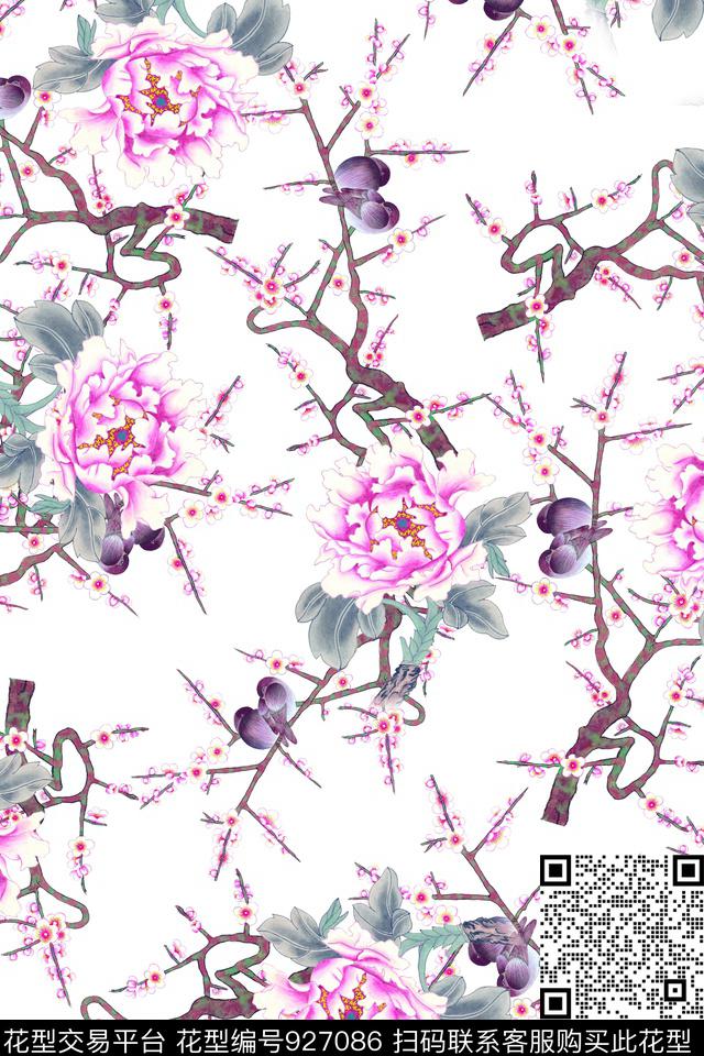 花卉旗袍中国风数码印花华亿平台下载（图片编号: 927086） - 瓦栏（Walan）