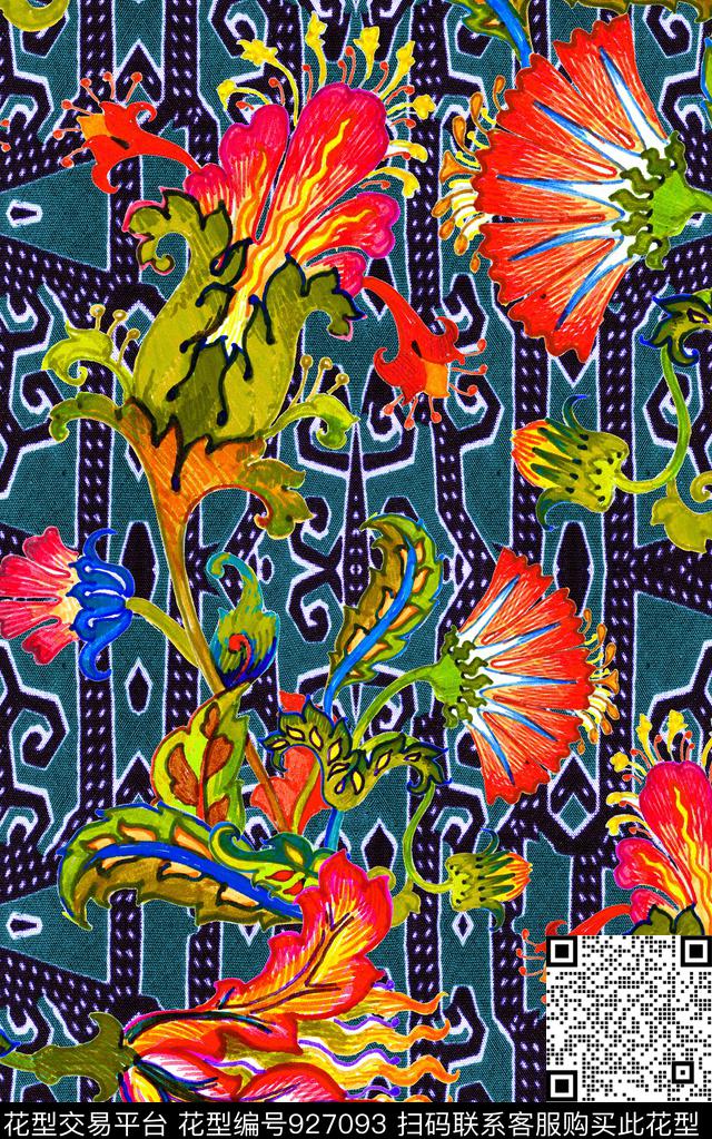 数码华亿平台民族风中国风数码印花华亿平台下载（图片编号: 927093） - 瓦栏（Walan）