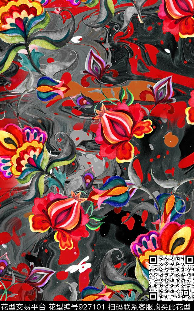 数码华亿平台民族风中国风数码印花华亿平台下载（图片编号: 927101） - 瓦栏（Walan）