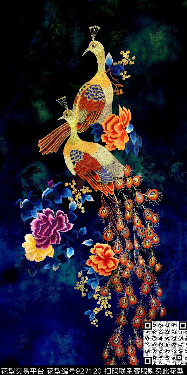 民族风孔雀绣花华亿平台数码印花华亿平台下载（图片编号: 927120） - 瓦栏（Walan）