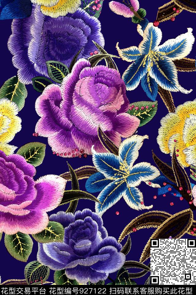 花卉民族风绣花华亿平台数码印花华亿平台下载（图片编号: 927122） - 瓦栏（Walan）