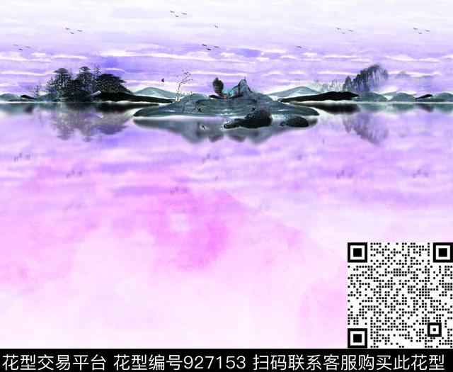 素雅中国风水墨风数码印花华亿平台下载（图片编号: 927153） - 瓦栏（Walan）