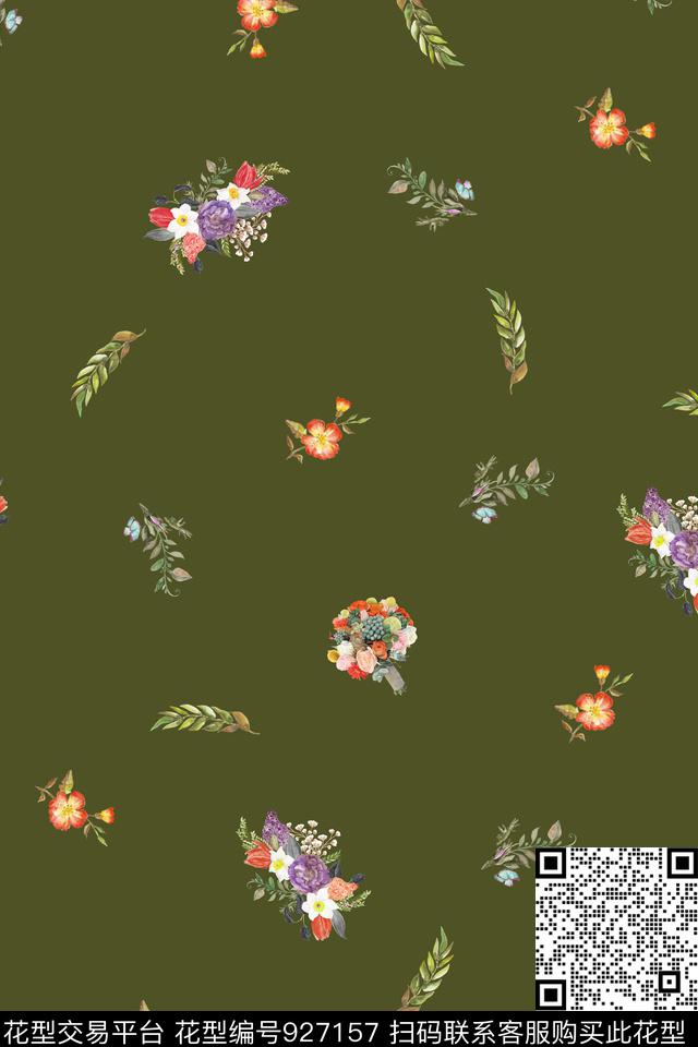 水彩花卉黑底花卉小碎花数码印花华亿平台下载（图片编号: 927157） - 瓦栏（Walan）