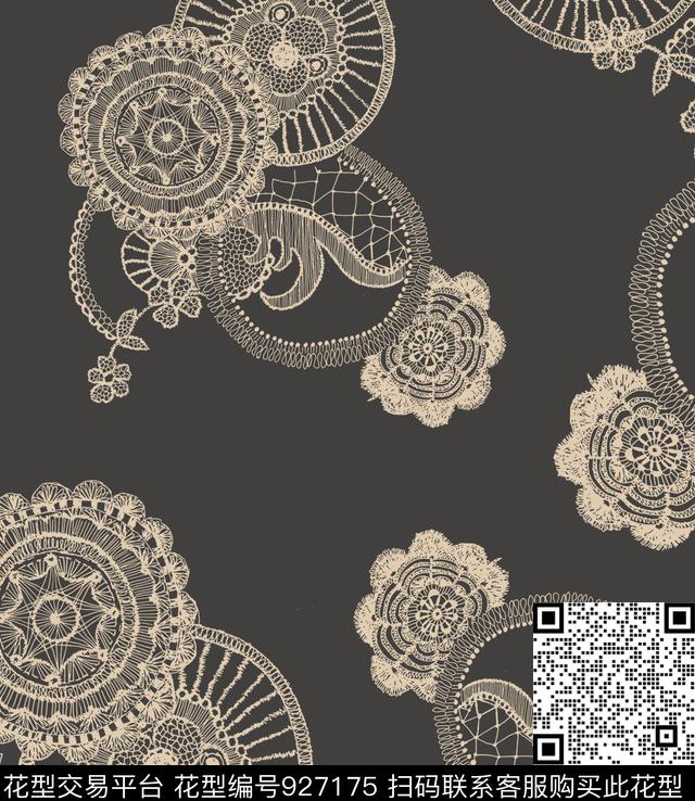 休闲风网布蕾丝1/2接数码印花华亿平台下载（图片编号: 927175） - 瓦栏（Walan）