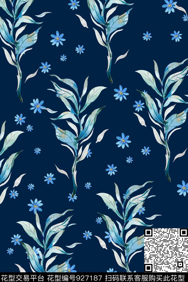 阴影效果手绘花卉数码印花华亿平台下载（图片编号: 927187） - 瓦栏（Walan）