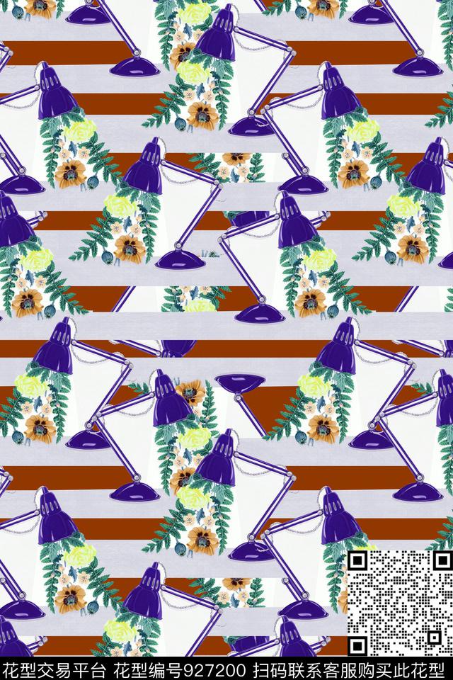花卉条纹灯数码印花华亿平台下载（图片编号: 927200） - 瓦栏（Walan）