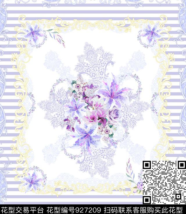 花卉几何条纹数码印花华亿平台下载（图片编号: 927209） - 瓦栏（Walan）