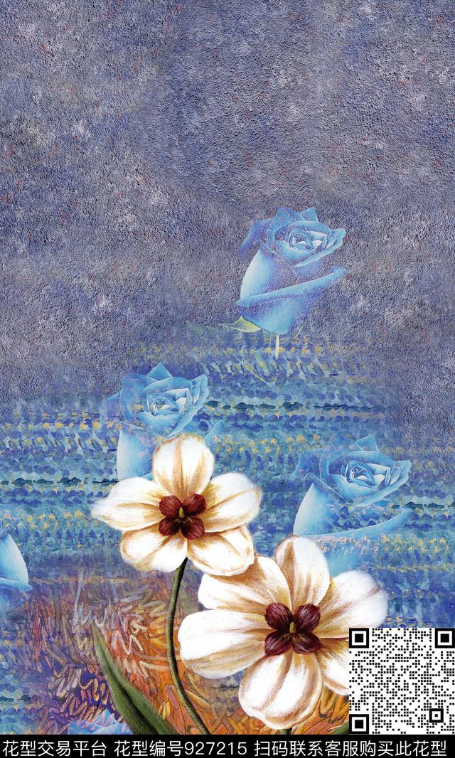 花卉肌理油画华亿平台数码印花华亿平台下载（图片编号: 927215） - 瓦栏（Walan）