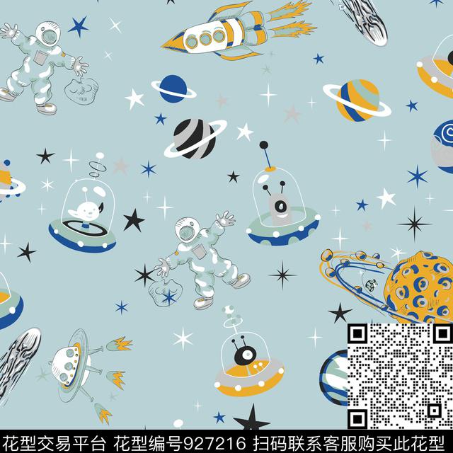 宇航员星星星空传统印花华亿平台下载（图片编号: 927216） - 瓦栏（Walan）