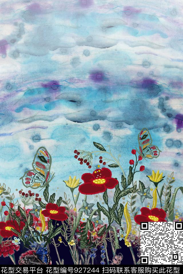 绣花华亿平台水墨风中国风数码印花华亿平台下载（图片编号: 927244） - 瓦栏（Walan）