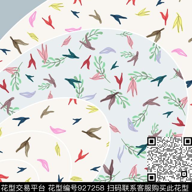 素雅手绘花卉清爽底花卉数码印花华亿平台下载（图片编号: 927258） - 瓦栏（Walan）