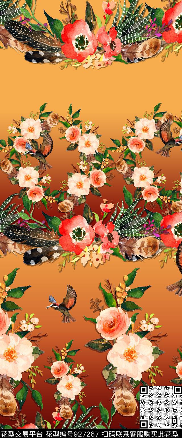 女装羽毛鸟儿数码印花华亿平台下载（图片编号: 927267） - 瓦栏（Walan）