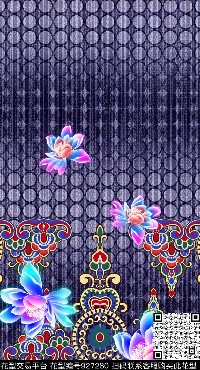 民族风梦幻花卉定位花数码印花华亿平台下载（图片编号: 927280） - 瓦栏（Walan）