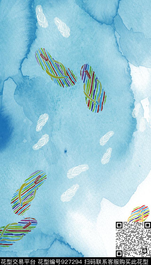 水彩花卉线条清爽底花卉数码印花华亿平台下载（图片编号: 927294） - 瓦栏（Walan）