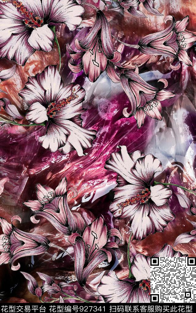 数码华亿平台民族风花卉数码印花华亿平台下载（图片编号: 927341） - 瓦栏（Walan）