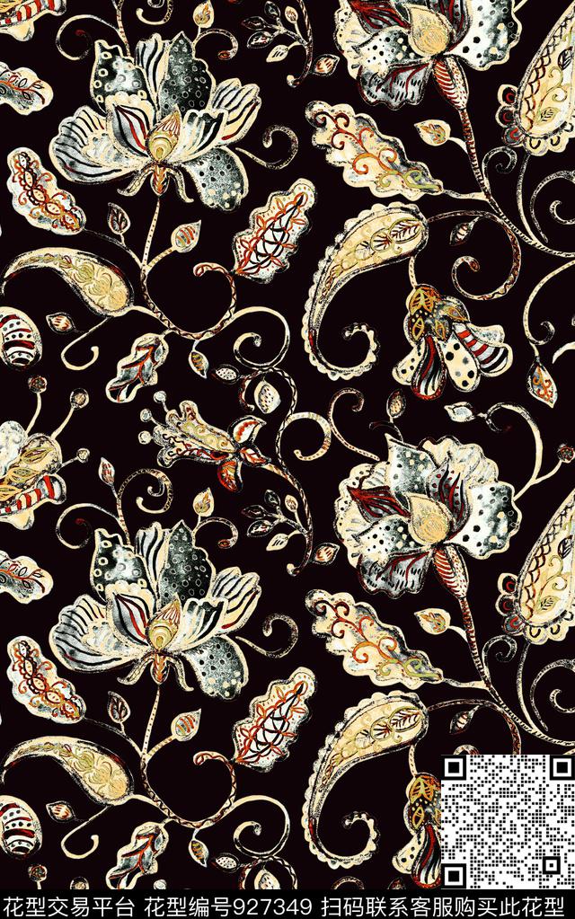 数码华亿平台民族风花卉数码印花华亿平台下载（图片编号: 927349） - 瓦栏（Walan）