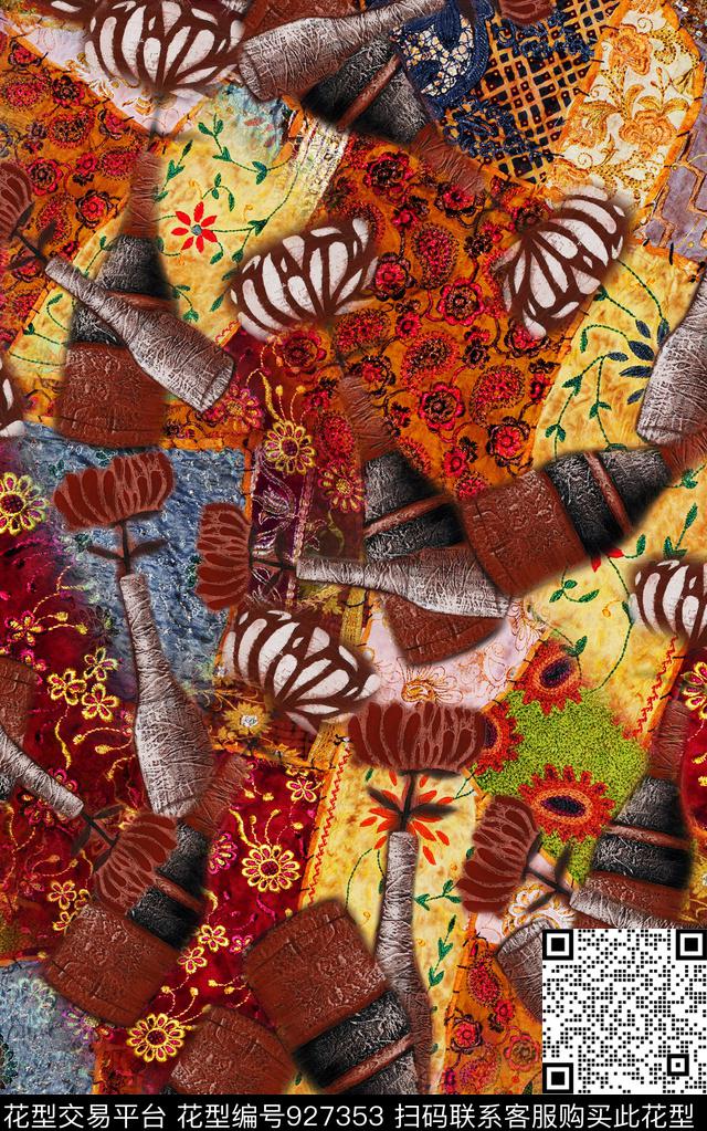 数码华亿平台民族风复古数码印花华亿平台下载（图片编号: 927353） - 瓦栏（Walan）