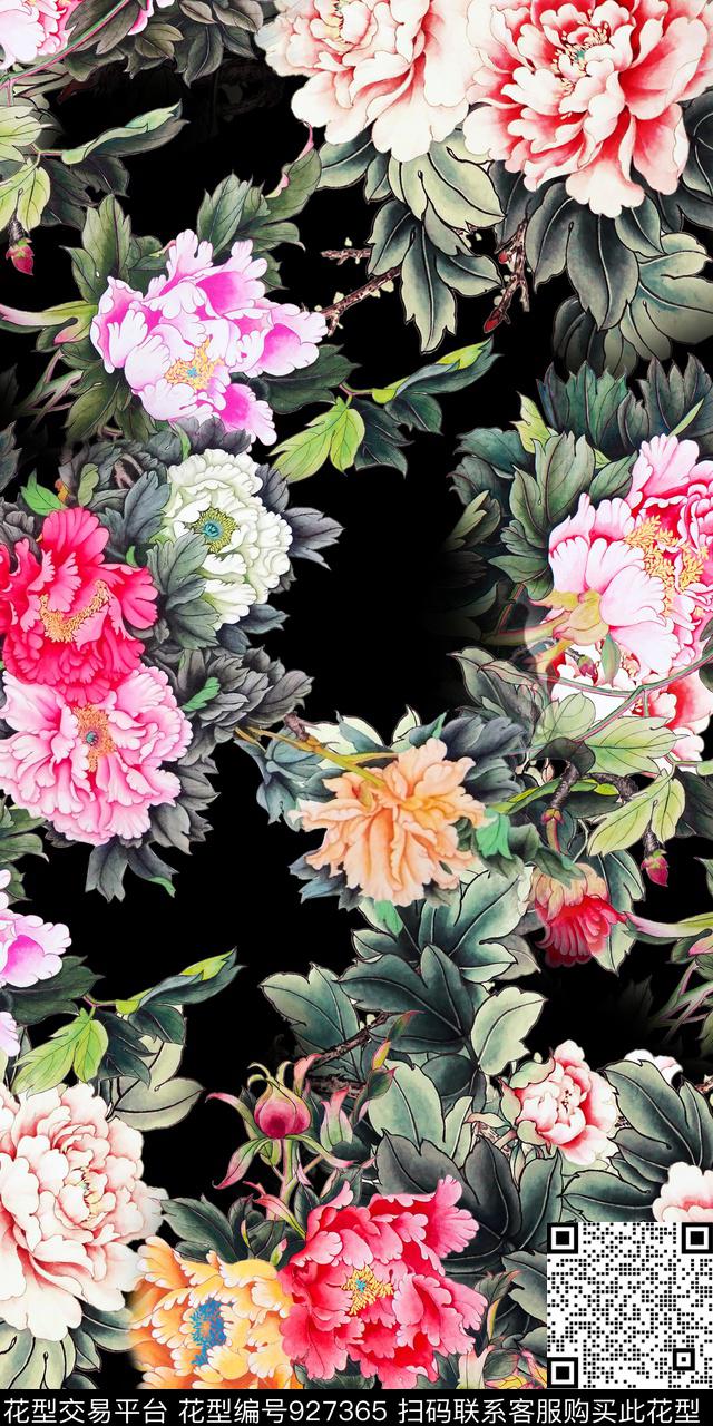 旗袍水墨风中国风数码印花华亿平台下载（图片编号: 927365） - 瓦栏（Walan）