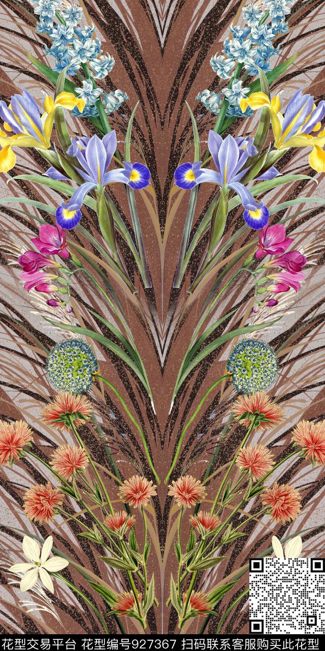 花卉兰花对称花数码印花华亿平台下载（图片编号: 927367） - 瓦栏（Walan）