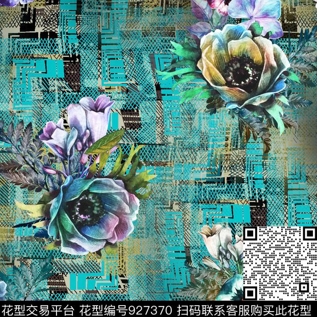 花卉抽象绿植树叶数码印花华亿平台下载（图片编号: 927370） - 瓦栏（Walan）